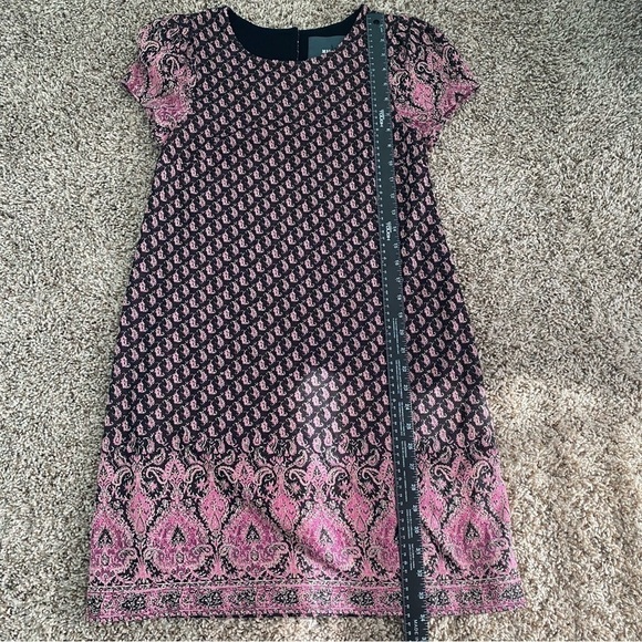 Maeve Anthropologie Pink Black Paisley Shift Dress Sz Small Short Sleeve Midi - Picture 13 of 15